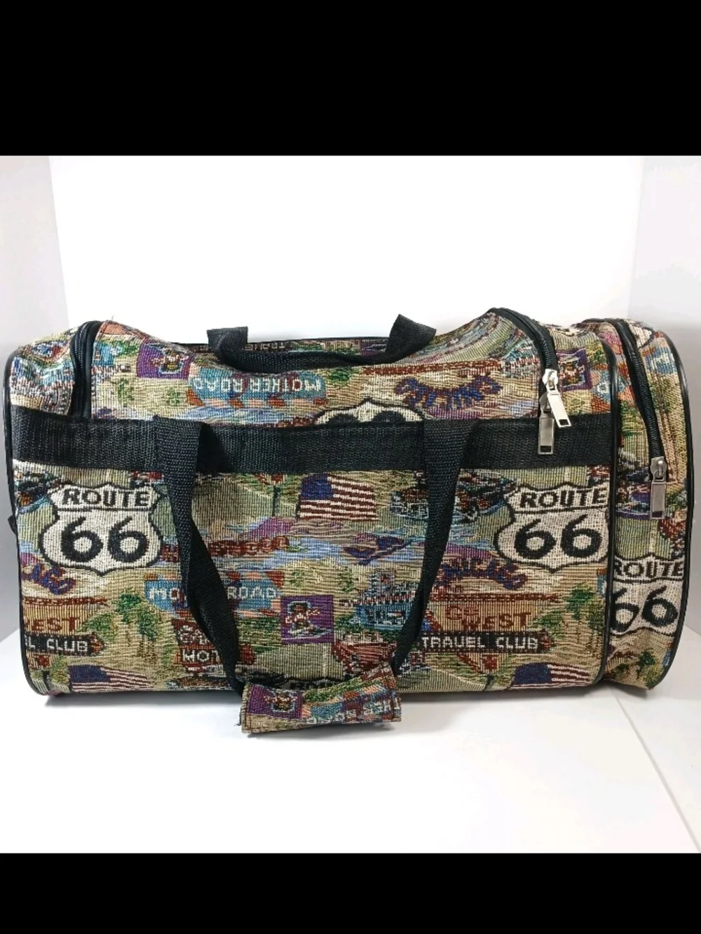Vtg Route 66 Tapestry Duffle Bag - Multi
